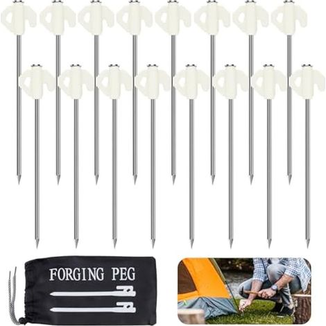 Lot de 16 piquets de tente - Piquets de camping solides - 20 cm - En acier - Piquets de tente - Sable - Sardines de sol rocheux - Longue fixation - Accessoires de fixation pour l'extérieur - Sol dur (1/5)