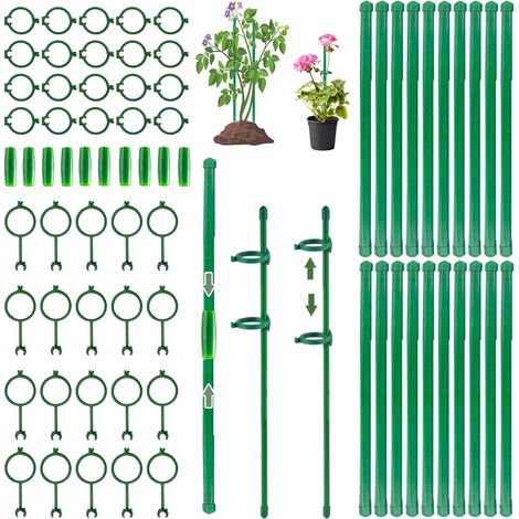 Lot de 40 Tuteurs pour Plantes,Tuteur Tomate avec 40 Attaches et 10 Tubes,pour Tomates,Rosiers & Plantes Grimpantes Jardin Professionnel et Réutilisable(90 pièces) (1/5)