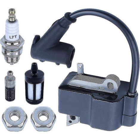 Zündspule, Öl- und Kraftstofffilter, Führungsschienenmutter, Zündkerze. Kompatible Ersatzteile für den Stihl MS270/MS280 Benzin-Kettensägenmotor. (1/5)