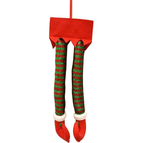 Jambes Elfe - Décoration Sapin Noël en Tissu Coton - Ornement Suspendu pour Arbre Cheminée Couronne Plante - Lot de 1