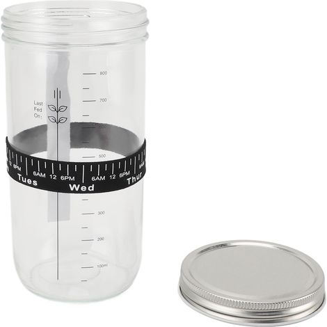 Kit per la preparazione del pane a lievitazione naturale, barattolo in vetro da 967 ml con coperchio, indicatore di dosaggio, termometro, spatola in silicone, accessori per la panificazione. (1/5)