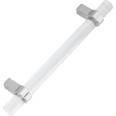 Moderner Schubladengriff aus transparentem Acryl, schwarz, einlochig, 128 mm, silberfarben, für Schrank- und Kleiderschranktüren, verpackt mit Luftpolsterfolie. (1/5)