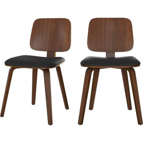 Lot de 2 chaises en bois plaqué noyer et PU noir - FLOW (1/5)