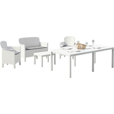 Garten-Set Domaso: Lounge für 4 Personen, Tisch für 10, Tischchen, Made in Italy, wasserabweisend