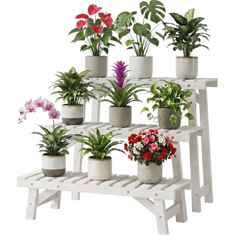 Set di 3 supporti per piante in legno di abete - Bianco (1/5)