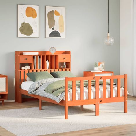 Bookcase Bed without Mattress Wax Brown 135x190 cm Double Solid Wood Pine vidaXL (1/5)