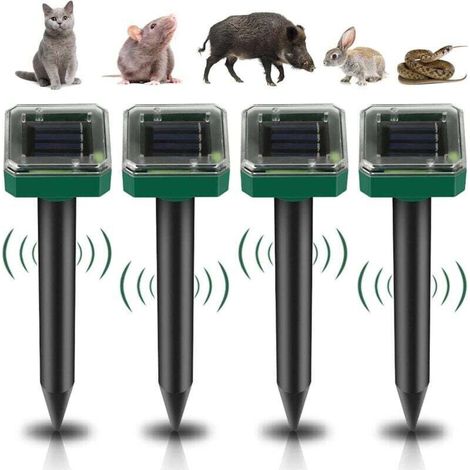 Solarbetriebener Ultraschall-Maulwurfsvertreiber, 4-teiliges Set, Solar-Ultraschall-Maulwurfsvertreiber, Ultraschall-Schlangenvertreiber, IP65 wasserdichter Outdoor-Mäusevertreiber, Anti-Gopher (1/4)