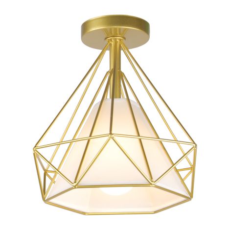 Lámparas de Techo Vintage, Industrial Metal Iluminación de Techo E27 en Estilo Jaula Para Sala de Estar, Cocina, Dormitorio, Pasillo, Patio, Ø 25cm, Dorada, 1 Luz