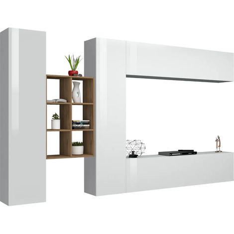 Parete Attrezzata Soggiorno Porta TV Libreria 320x30x180 cm Bianco (1/5)