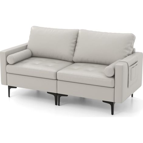 COSTWAY 2 Sitzer Sofa, Schlafsofa 2 sitzer, mit Lehne, gepolsterter Sessel Loungesofa Schlafcouch Metallrahmen, Doppelsofa für Wohnzimmer (Hellgrau) (1/5)