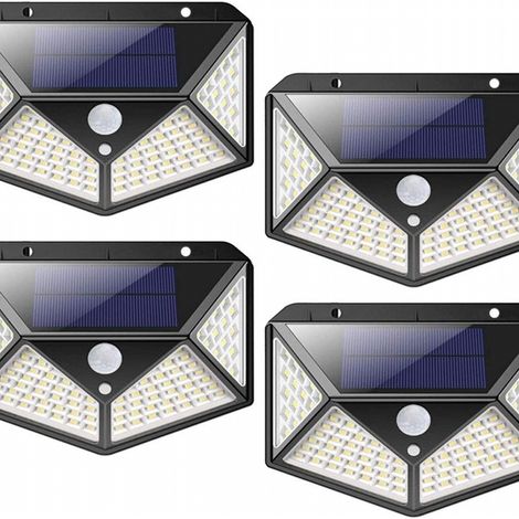 4 lampes solaires de jardin à 100 LED, étanches, avec détecteur de mouvement à 300°, fixation murale, 3 modes (1/5)