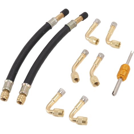 Adaptateur de valve de pneu flexible avec rallonge de valve à 45°, 90° et 135° pour voiture, camion, camping-car, remorque et caravane. (1/5)