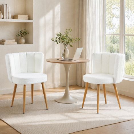Lote de 2 sillas de comedor blancas de tejido Teddy, patas efecto madera DESVIAE (1/5)