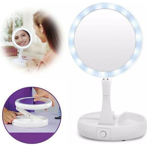 SPECCHIO 21 LED DOPPIO 1X E 10X DA TAVOLO COSMETICI INGRANDIMENTO TRUCCO