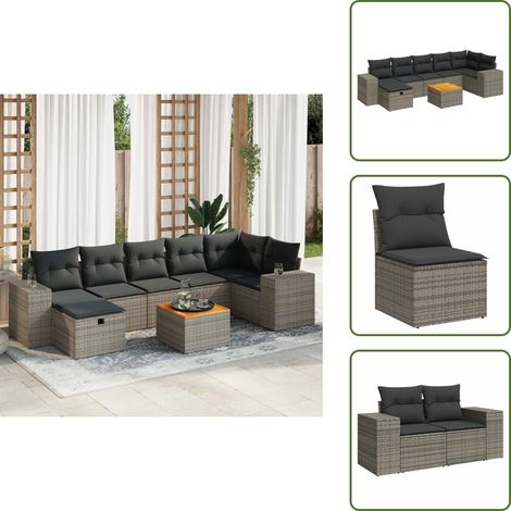 vidaXL Salon de jardin 8 pcs avec coussins gris résine tressée (1/5)