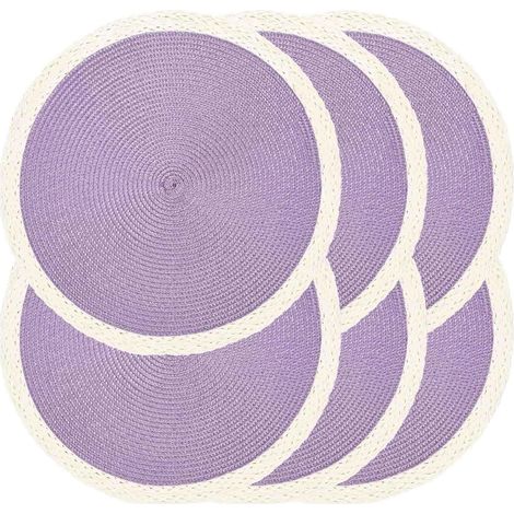 Lot de 6 sets de table ronds tressés antidérapants et lavables pour décoration de table de cuisine et de salle à manger (violet menthe, 38,1 cm)'Bord Blanc Violet Clair 6 pcs'Bord Blanc Violet Clair'6 (1/5)
