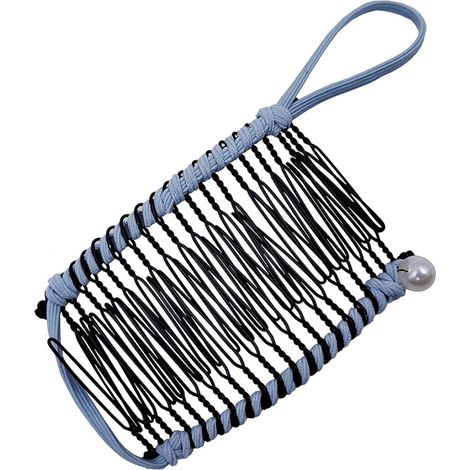 Pinza para el cabello tipo banana extensible, peine doble, accesorio para el cabello, para cabello grueso y elástico, 20 dientes, pinzas azules para el cabello para mujer