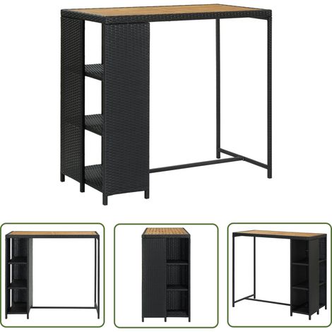 The Living Store Bartisch mit Regal Schwarz 120x60x110 cm Poly Rattan - Bartisch - Esstisch - Outdoortisch - Balkontisch - Gartentisch (1/5)
