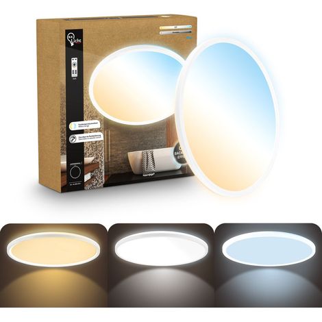 B.K.Licht LED Panel Fernbedienung Ø42cm Rund 22W 3000lm 2700K-6500K Warmweiß bis Tageslichtweiß Dimmbar Weiß - Deckenlampe Badezimmer Küche Wohnzimmer