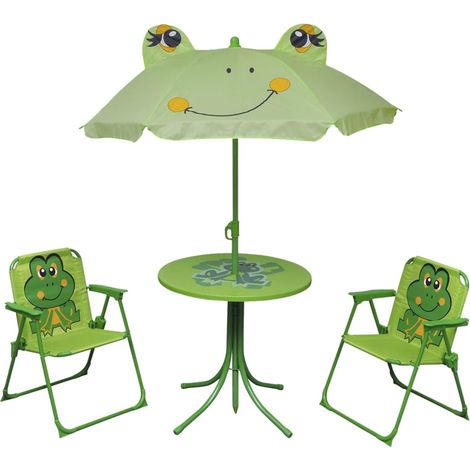 Vidaxl – Ensemble mobilier de jardin pour enfant 3 pièces – Table, 2 chaises et parasol vert – Cadre en acier robuste – Pliable pour rangement facile (1/7)