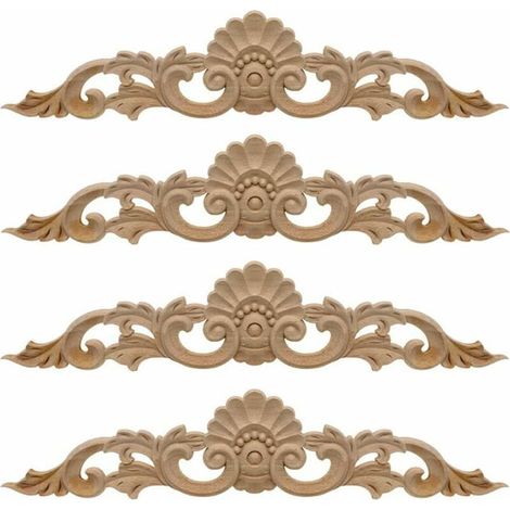 Moulure Decorative Bois 4 Pièces Triomphe Applique Décorative en Bois Sculpture Bois Decoration Bois Sculpté Artisanat en Bois Longs Sculptés Onlay Applique pour Décoration Meuble 30  6.5cm (1/5)
