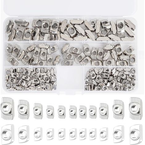 170 Pièces Écrous Kit T-Slot Écrous en Acier au Carbone Revêtu de Nickel M4 M5 M6 M8 (1/5)