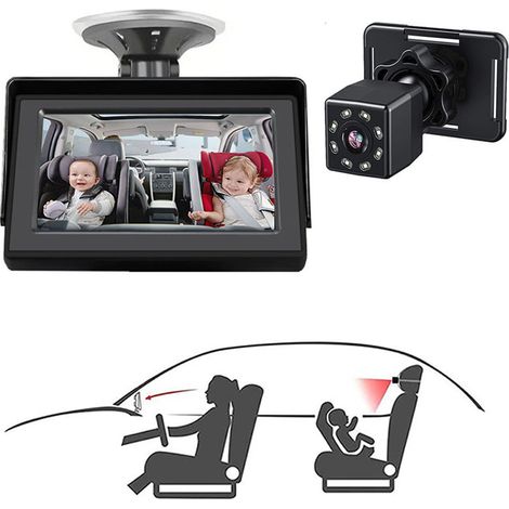 Caméra de surveillance bébé pour voiture avec écran 4,3 pouces, vision nocturne infrarouge surveiller le siège arrière (1/5)