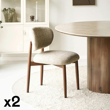 Chaise rétro en bois et tissu brun clair (lot de 2) BEGO (1/5)