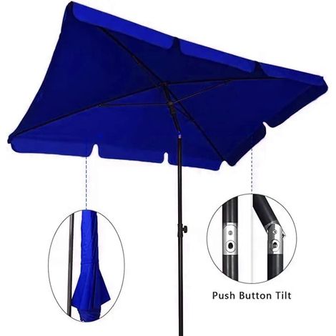 Ombrellone Rettangolare Da Giardino Parasole Per Balcone Con Inclinazione Regolabile Anti UV Impermeabile Ombreggiante Per Mare Spiaggia Piscina Terrazzo Facile Trasporto 198 x 125 Cm (Blu) - Colore: