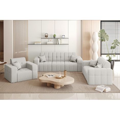 Couchgarnitur NIMES - Sofagarnitur 3-2-1 , breite Farbpalette, Stoff Portland Weiß (1/5)