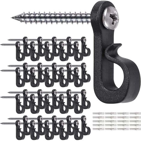 40 crochets Q pour lumières extérieures, guirlandes lumineuses, crochets à vis LED pour terrasse, jardin, fêtes, Noël, montage sécurisé (1/5)