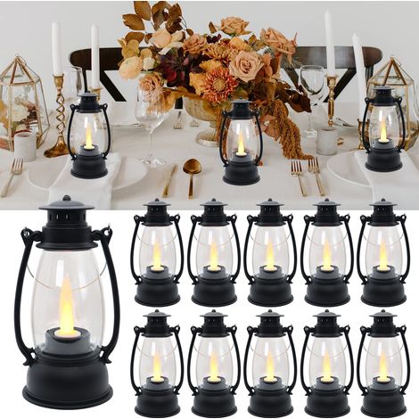 Lot de 12 bougies LED rétro de Noël, lampe à huile créative, décorations d'Halloween, veilleuse portable pour camping, noir (1/5)