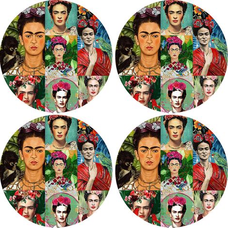 Juego de 4 manteles individuales redondos para mesa 4D de 33 cm - Modern Frida  Fieltro ecológico, estampado HD, lavable a 40 °C, Bertoni (1/3)