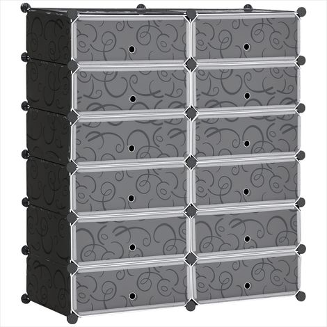 Bibliothèque modulable 12 cubes noir PP 94 x 37 x 108 cm (1/5)
