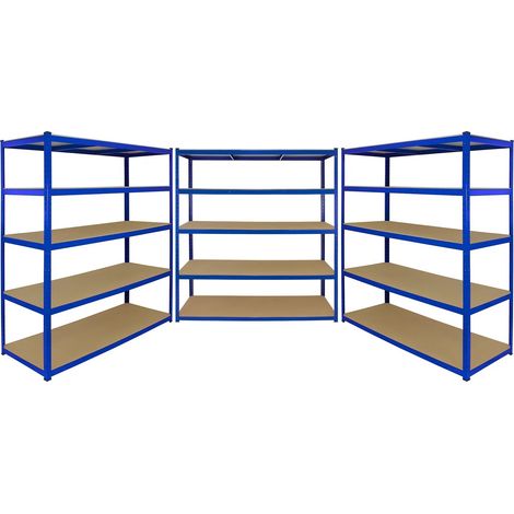 Monster Racking T-Rax 3 x Extra Wide Storage Shelves, Blue, 160cm