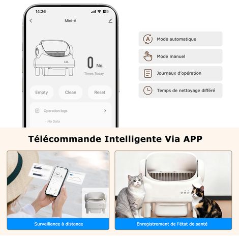 Litière Automatique Autonettoyante 76L pour Chat avec Application, Capteurs de Sécurité, Bac à Déchets 10L et 3 Modes de Nettoyage — vue 4
