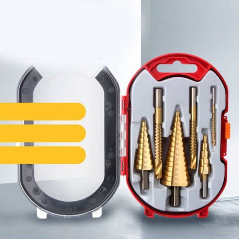 Coffret de 6 forets étagés pour métaux résistants à l'usure et à haute dureté, avec boîte de rangement : 3 forets étagés et 3 forets scie de 100 mm / 3,9 po (1/5)