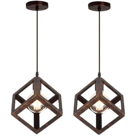 royaluxe- 2PCS Suspension Lustre En Forme De Cube Suspension Luminaire Moderne Plafonnier Rétro Vintage (1/5)