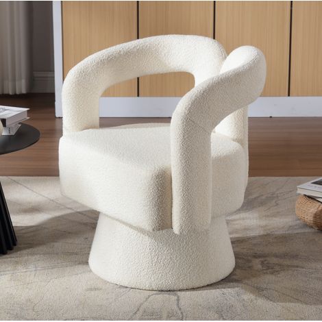 Sillón giratorio 360° en bouclé beige, asiento ancho, 67 x 55 x 74 cm DESVIAE (1/5)