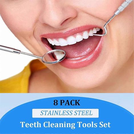 Kit de soins dentaires en acier inoxydable 8 pièces avec accessoires dentaires-- (1/5)