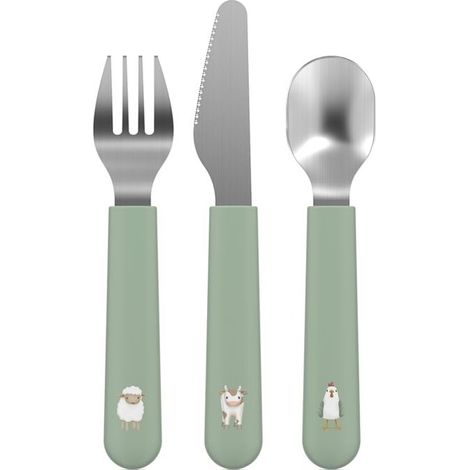 Couverts enfant 3 pièces - Ustensiles de table pour bébé - Ensemble de couverts - À partir de 12 mois - Couteau, fourchette et cuillère inclus - Set de 3 – Little Farm (1/5)