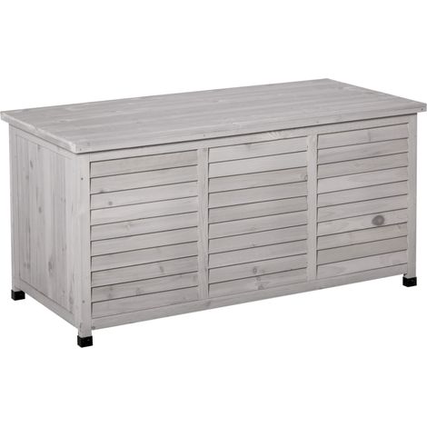 Coffre de rangement extérieur en bois de sapin gris étanche 127 x 56 x 60 cm (1/5)