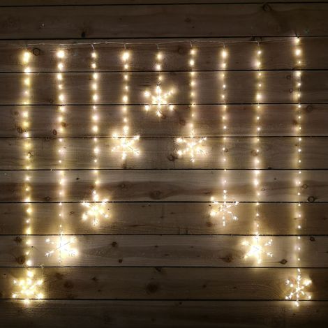 1.2m x 1.2m Christmas Static Snowflake LED Silver Pin Wire V Curtain Lights in Warm White (1/3)