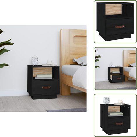 Table de chevet Noir 40x34x45 cm Bois de pin massif - Table De Chevet - Meuble De Chambre - Table Nuit - Bois Massif - Pin (1/5)