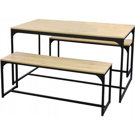 Table Salle à Manger en Bois et Métal + 2 Bancs (1/4)
