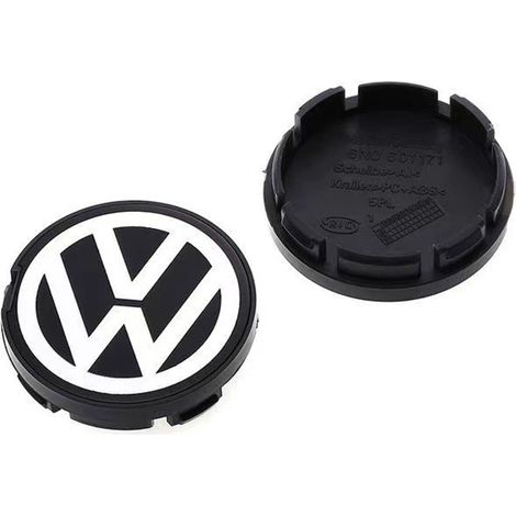 Cache-moyeu de roue 56mm pour Volkswagen Golf, Passat, Polo, Jetta, Bora, Santana – Centre de jante plat, capuchon de moyeu en alliage d’aluminium, kit 4 pièces, accessoire jante voiture – Noir et bla (1/2)