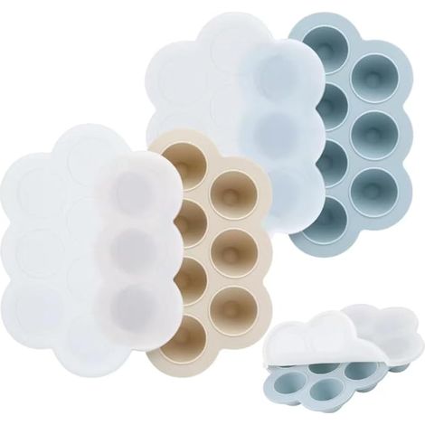 Plateaux de Congélation pour Aliments Bébé avec Couvercles, Plateau d'Alimentation et Anneau Dentition en Silicone, Bac à Glace Nourriture Maison (1/5)