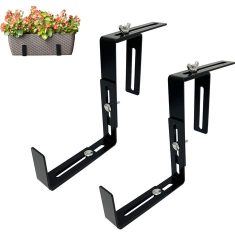 Support pour jardinière en fer, crochet pour pot de fleurs, étagère suspendue réglable pour installation sur balustrade de balcon et clôture (1 paire, noir) (1/5)