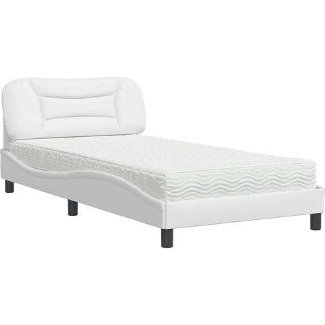 Maison Exclusive - Bett mit Matratze "Hvar" Weiß 100x200 cm Kunst (1/5)