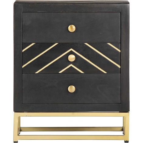 Maison Exclusive - Comodino Nero e Oro 40x30x50 cm in Legno Massello di Mango (1/5)